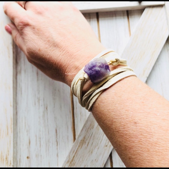 Amethyst Leather Wrap Bracelet - Picture 3 of 6